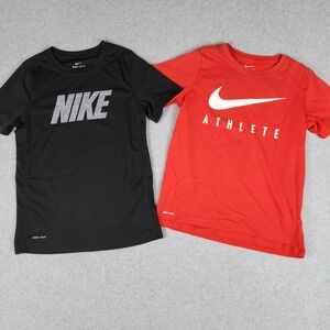 Nike T-Shirt Kids Boys Small Black Red Dri-FIT Athletic Cut Performance Lot of 2